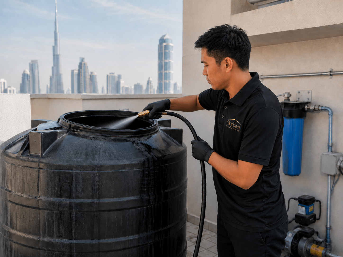 Water tank cleaning